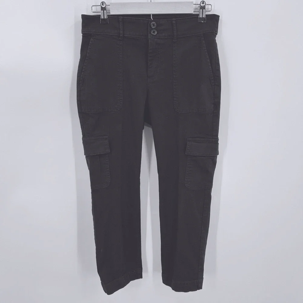 LOFT Outlet Petite Charcoal Straight Crop Cargo Pants Womens 4P Utility‎ Stretch